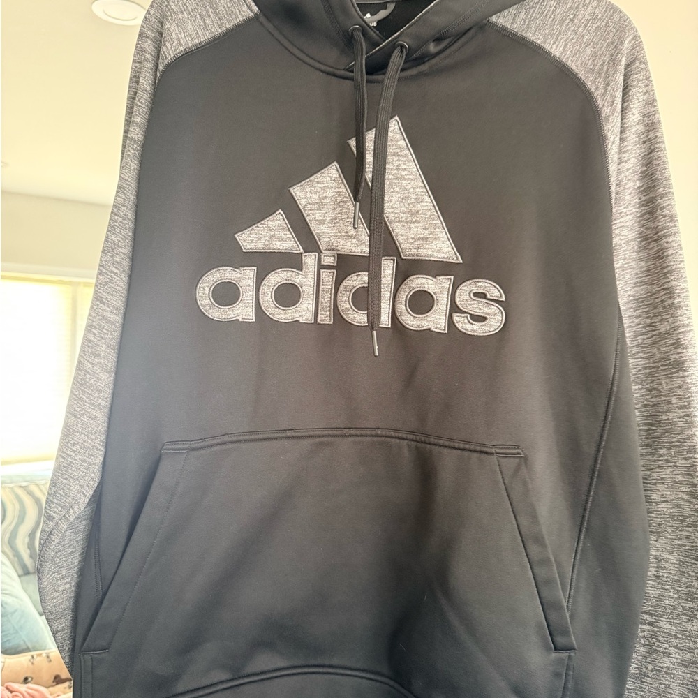 adidas Black Hoodie with Gray Raglan Sleeves and Logo
